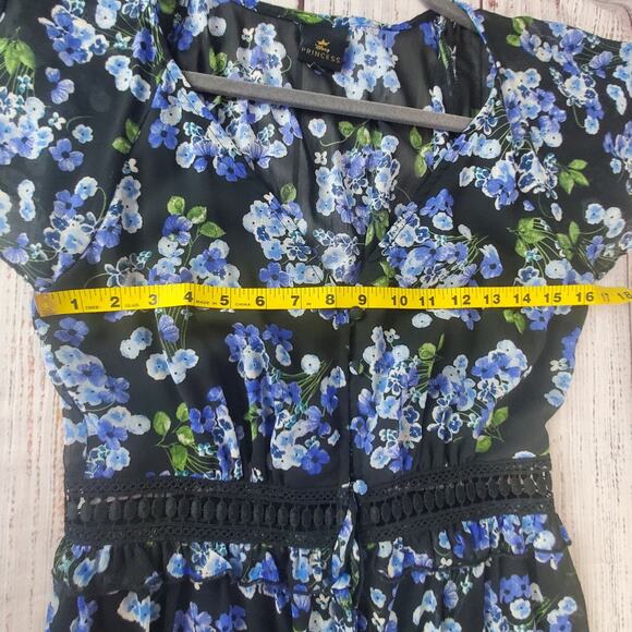 Disney Princess Mulan Cosplay Maxi Dress Blue Floral Ruffle Tier Crochet Flowy M - Picture 12 of 15